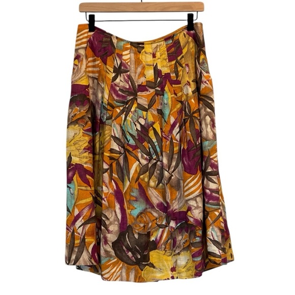 Lafayette 148 New York Tropical Floral Linen Pleated Skirt, Mid Length, Gold, 8 - Picture 1 of 13